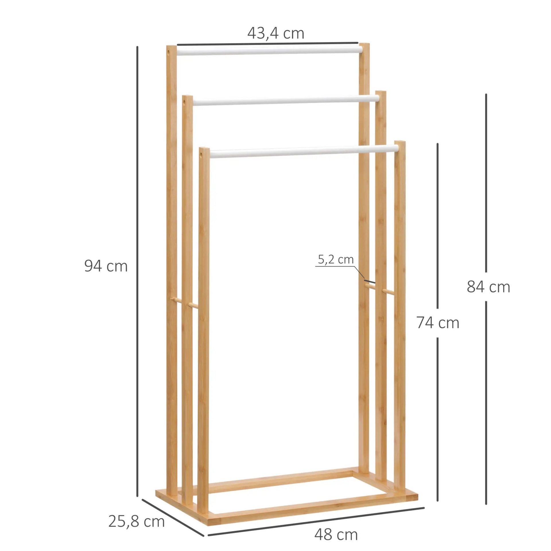 Vrijstaand bamboe handdoekenrek met 3 stangen – compact en elegant badkameraccessoire