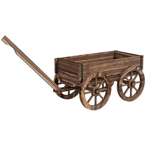 Decoratieve houten plantenbak in kruiwagenstijl – 120x41x50 cm voor tuin of terras