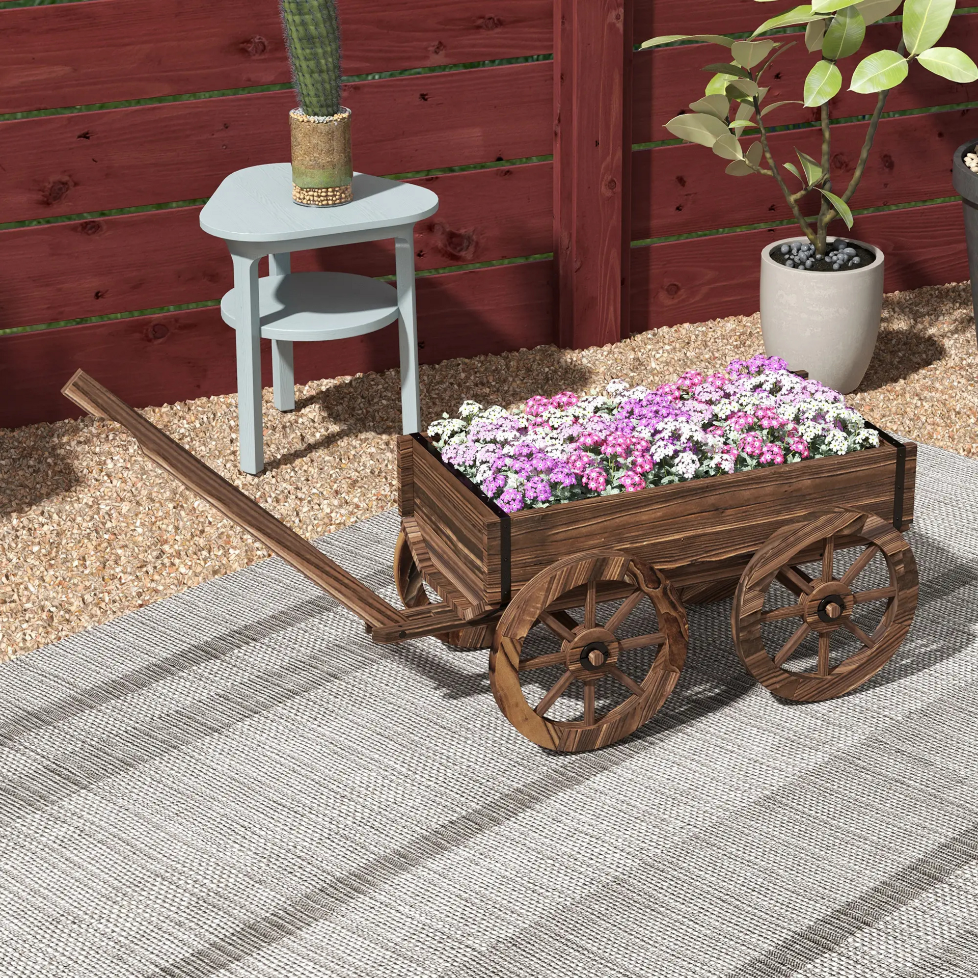 Decoratieve houten plantenbak in kruiwagenstijl – 120x41x50 cm voor tuin of terras