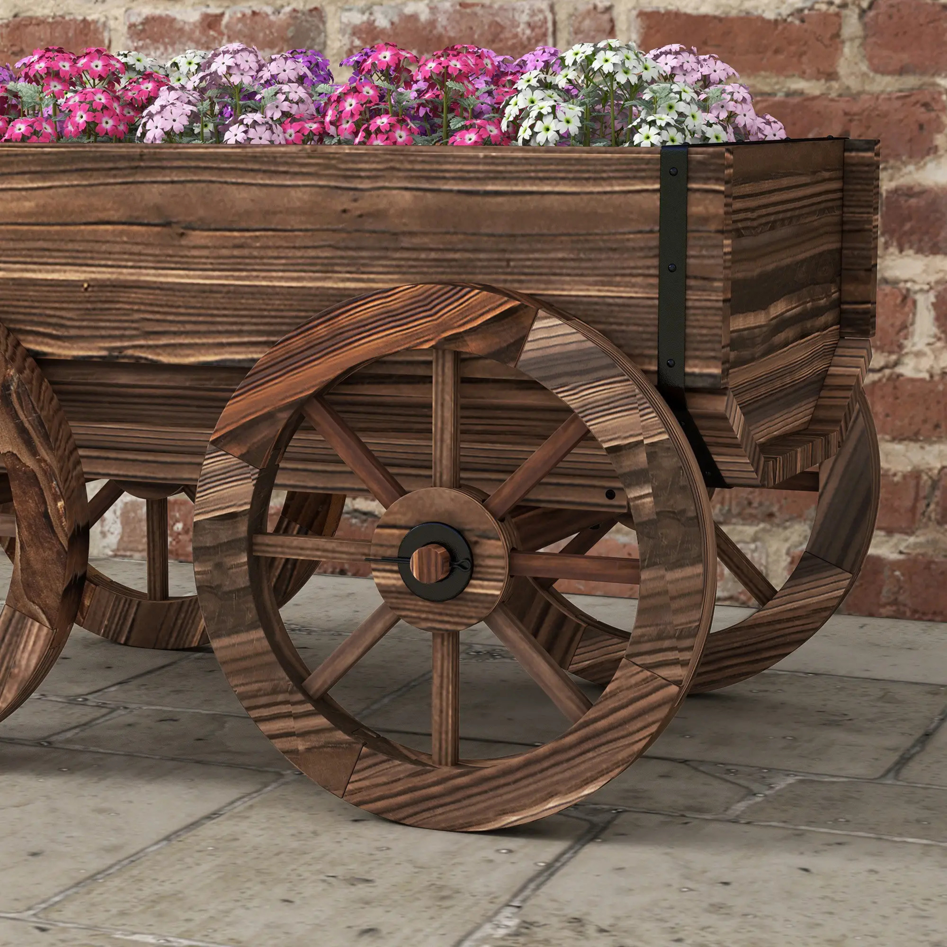 Decoratieve houten plantenbak in kruiwagenstijl – 120x41x50 cm voor tuin of terras