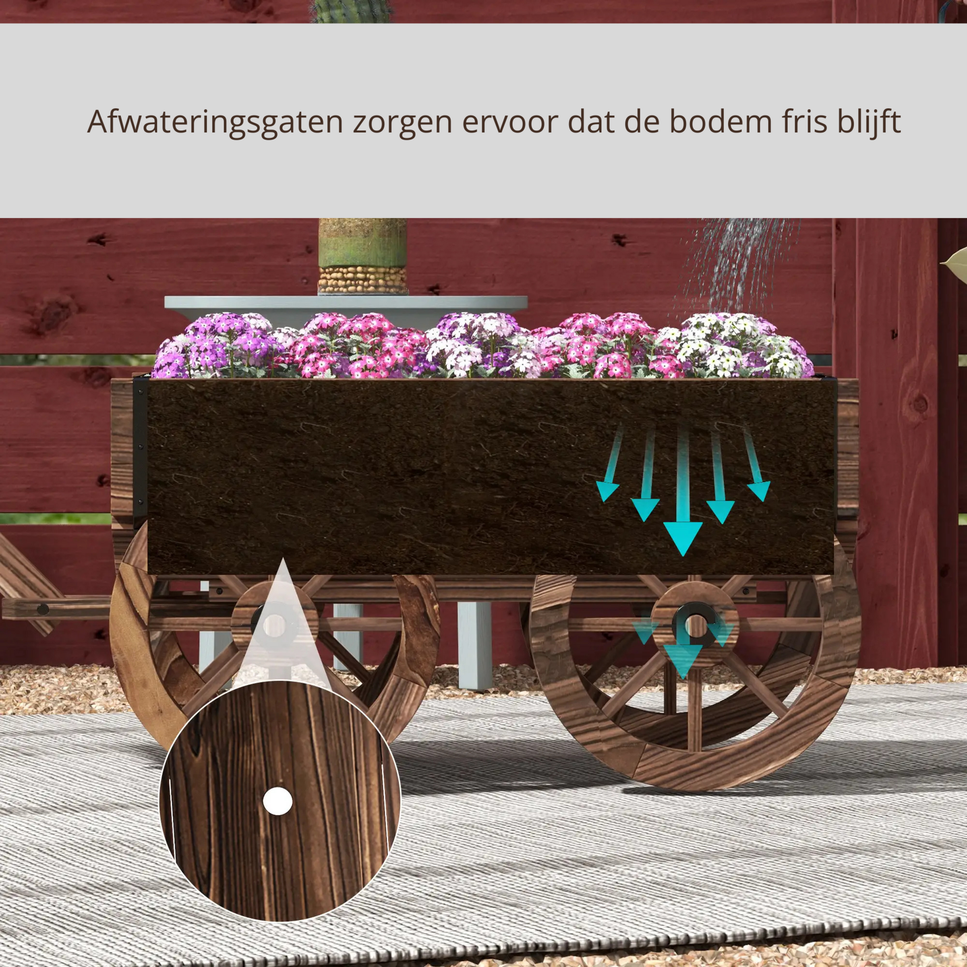 Decoratieve houten plantenbak in kruiwagenstijl – 120x41x50 cm voor tuin of terras