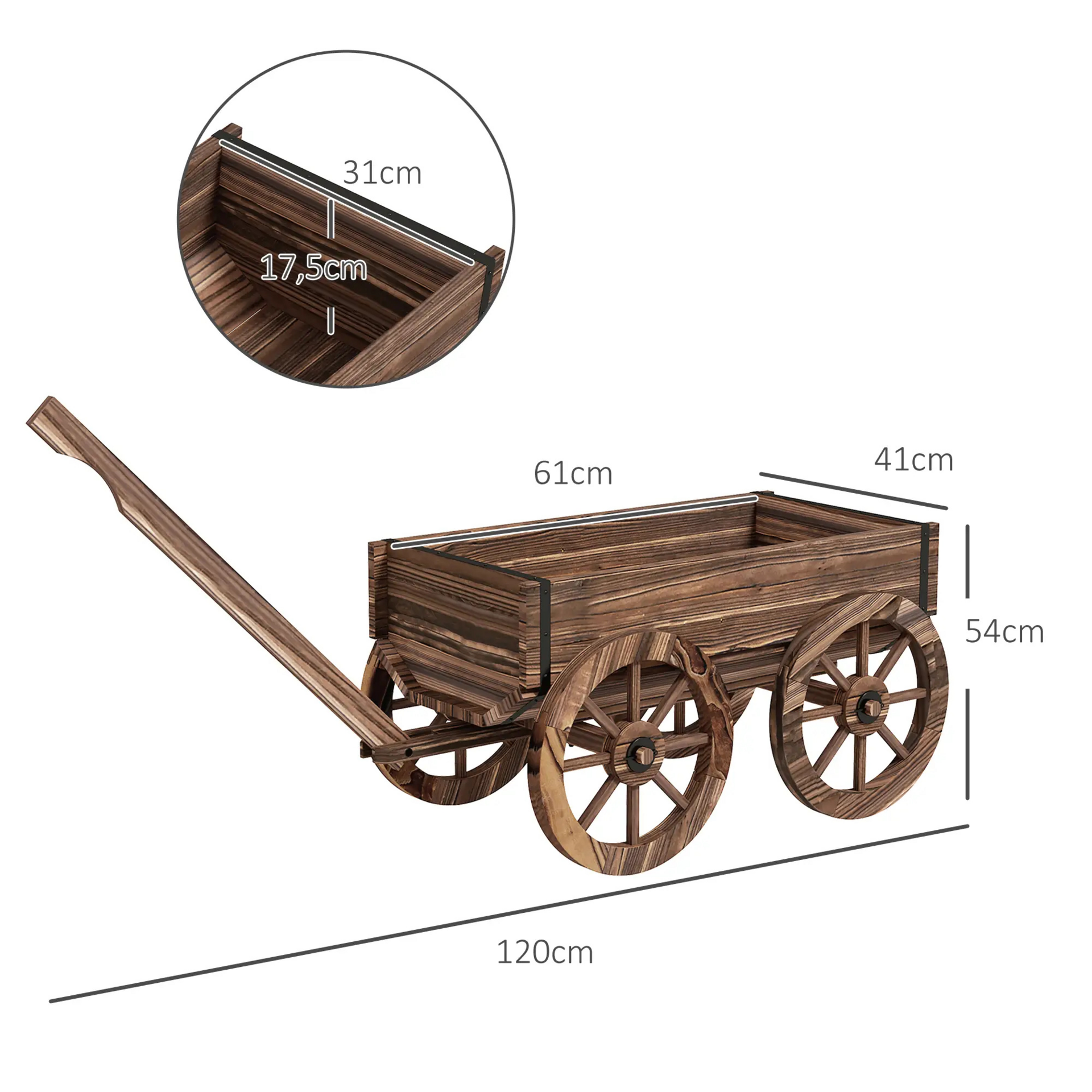 Decoratieve houten plantenbak in kruiwagenstijl – 120x41x50 cm voor tuin of terras