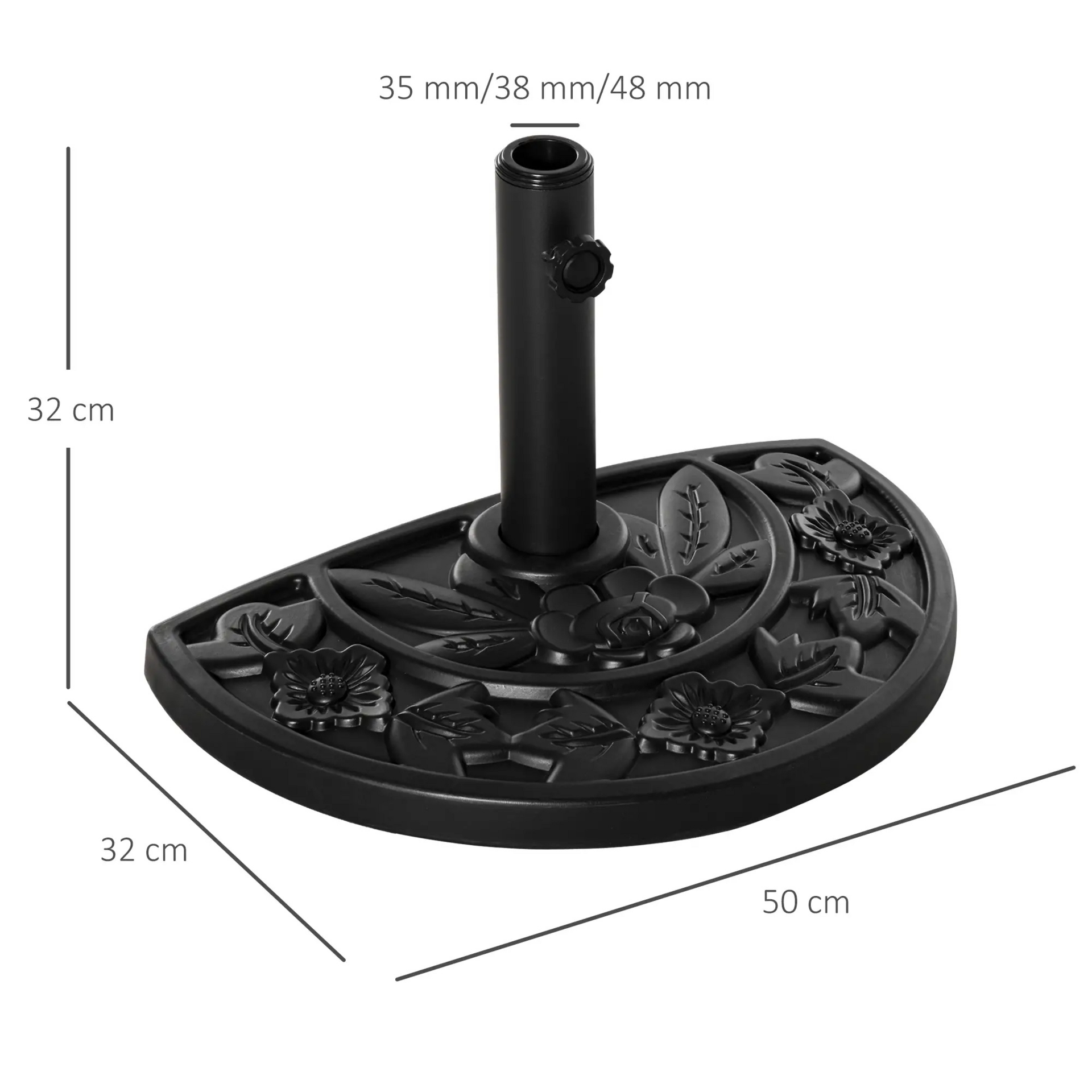 Halfronde parasolvoet zwart 9 kg – compact en stevig balkonmodel