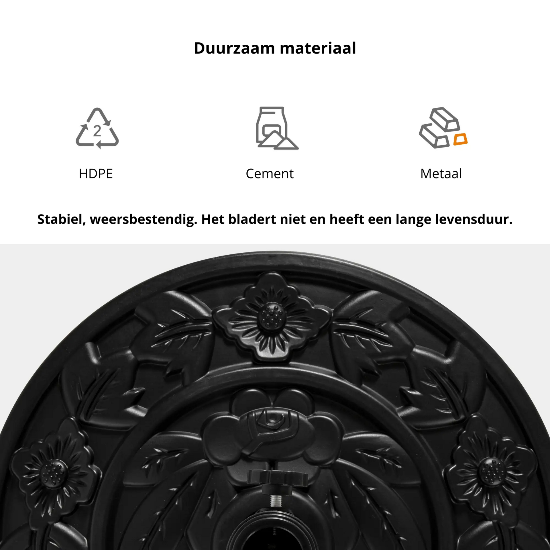Halfronde parasolvoet zwart 9 kg – compact en stevig balkonmodel