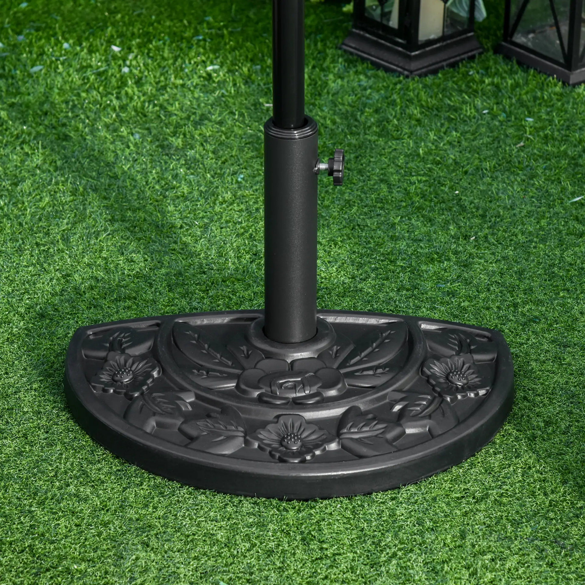 Halfronde parasolvoet zwart 9 kg – compact en stevig balkonmodel