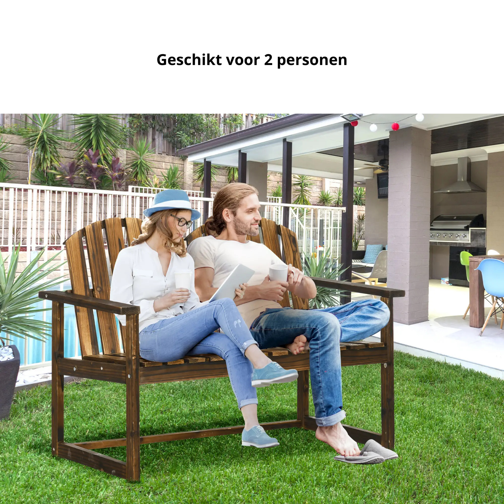 Rustieke tuinbank van donkerbruin dennenhout – 114x63x86 cm met klassieke uitstraling