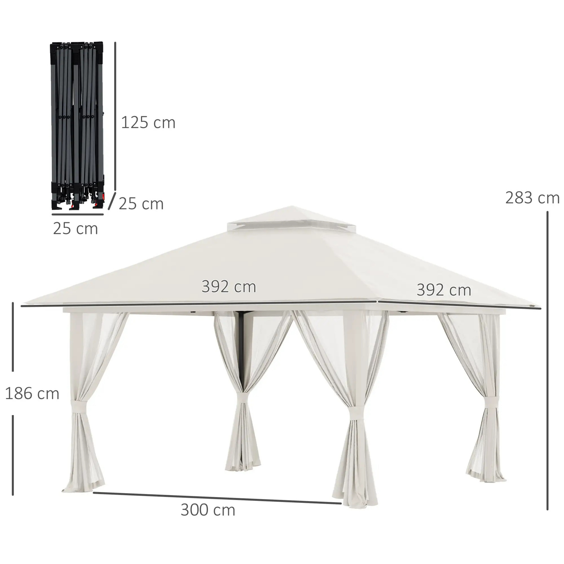 Easy up partytent 4x4 m crèmewit – met zandzakken en stevig frame voor buitengebruik