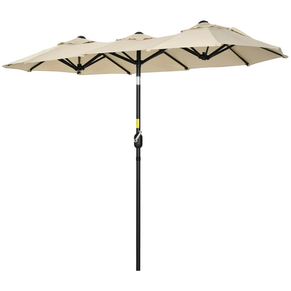 Kantelbare dubbele parasol crème 295x152 cm – met slinger en ruime overdekking