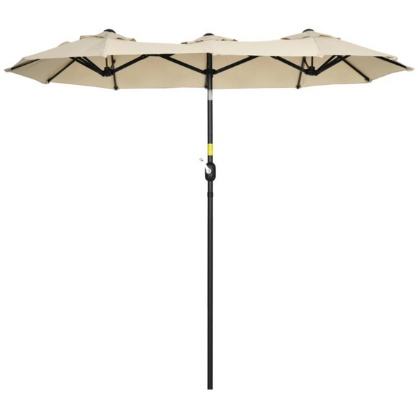 Kantelbare dubbele parasol crème 295x152 cm – met slinger en ruime overdekking