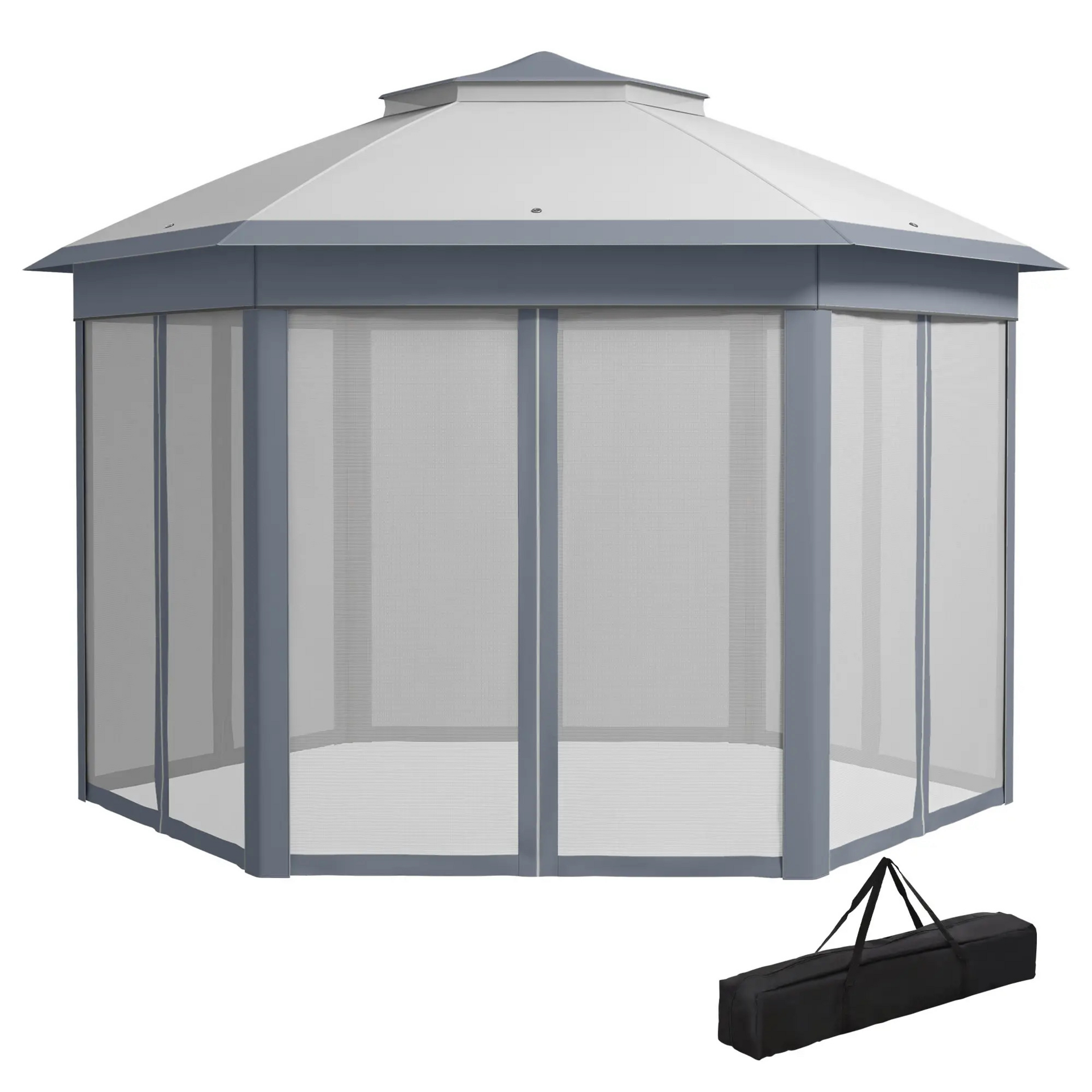Grijze easy up partytent 4x4 m – met ademende mesh zijwanden tegen insecten