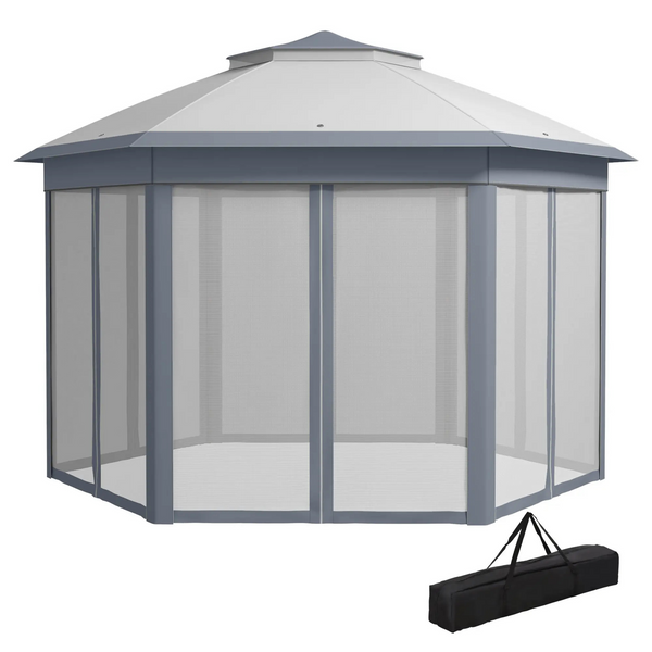 Grijze easy up partytent 4x4 m – met ademende mesh zijwanden tegen insecten