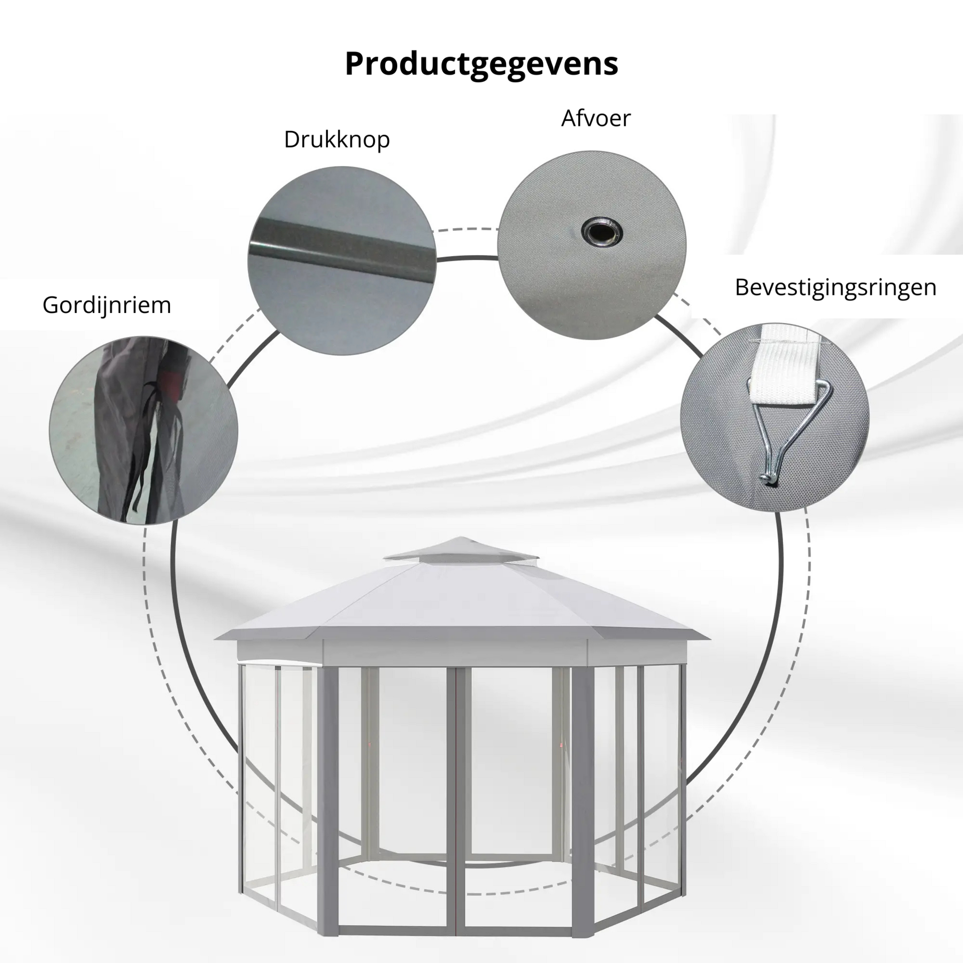 Grijze easy up partytent 4x4 m – met ademende mesh zijwanden tegen insecten