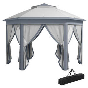 Grijze easy up partytent 4x4 m – met ademende mesh zijwanden en stevig gepoedercoat frame voor buitengebruik