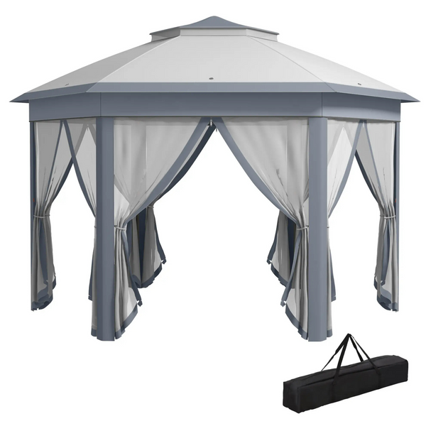 Grijze easy up partytent 4x4 m – met ademende mesh zijwanden tegen insecten