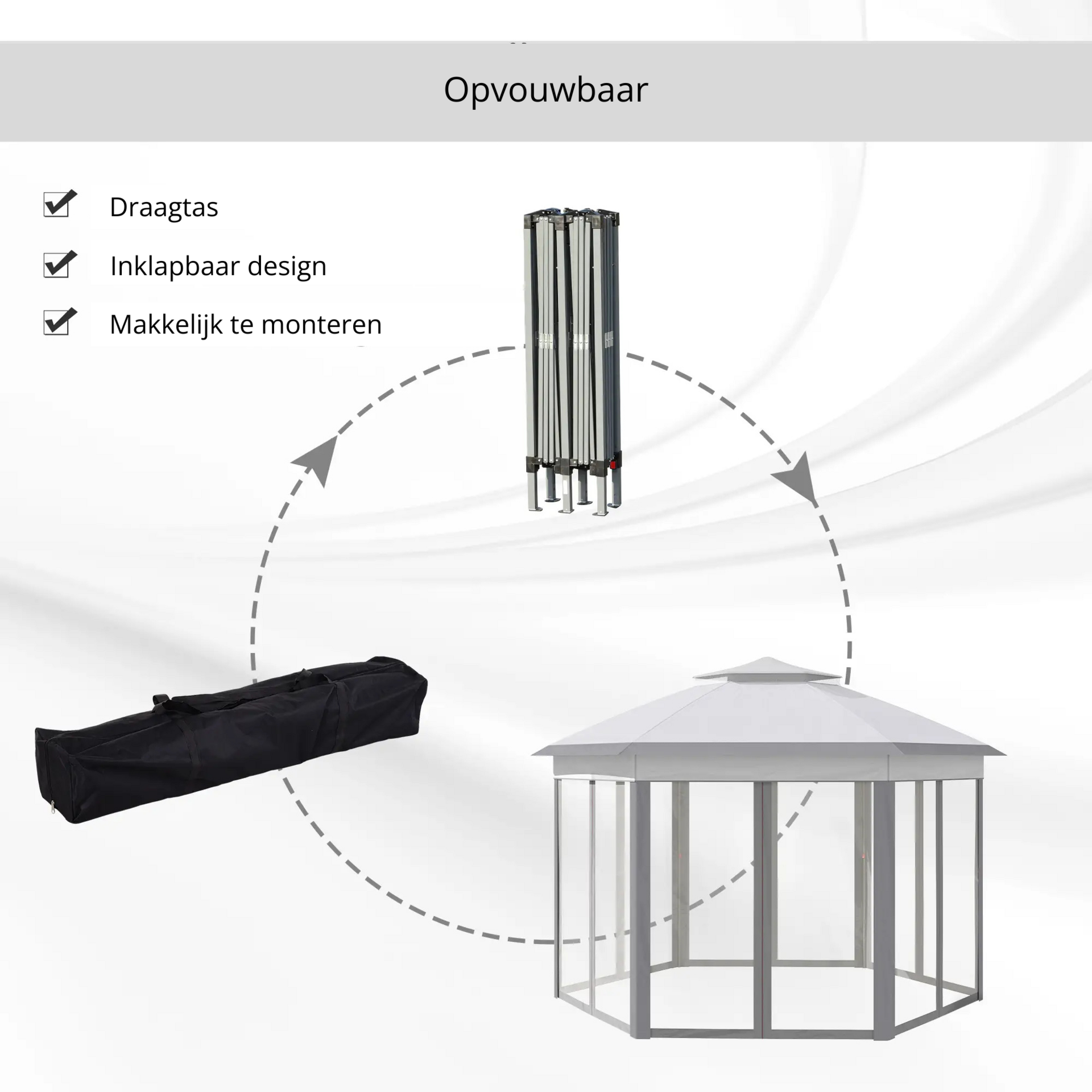 Grijze easy up partytent 4x4 m – met ademende mesh zijwanden tegen insecten