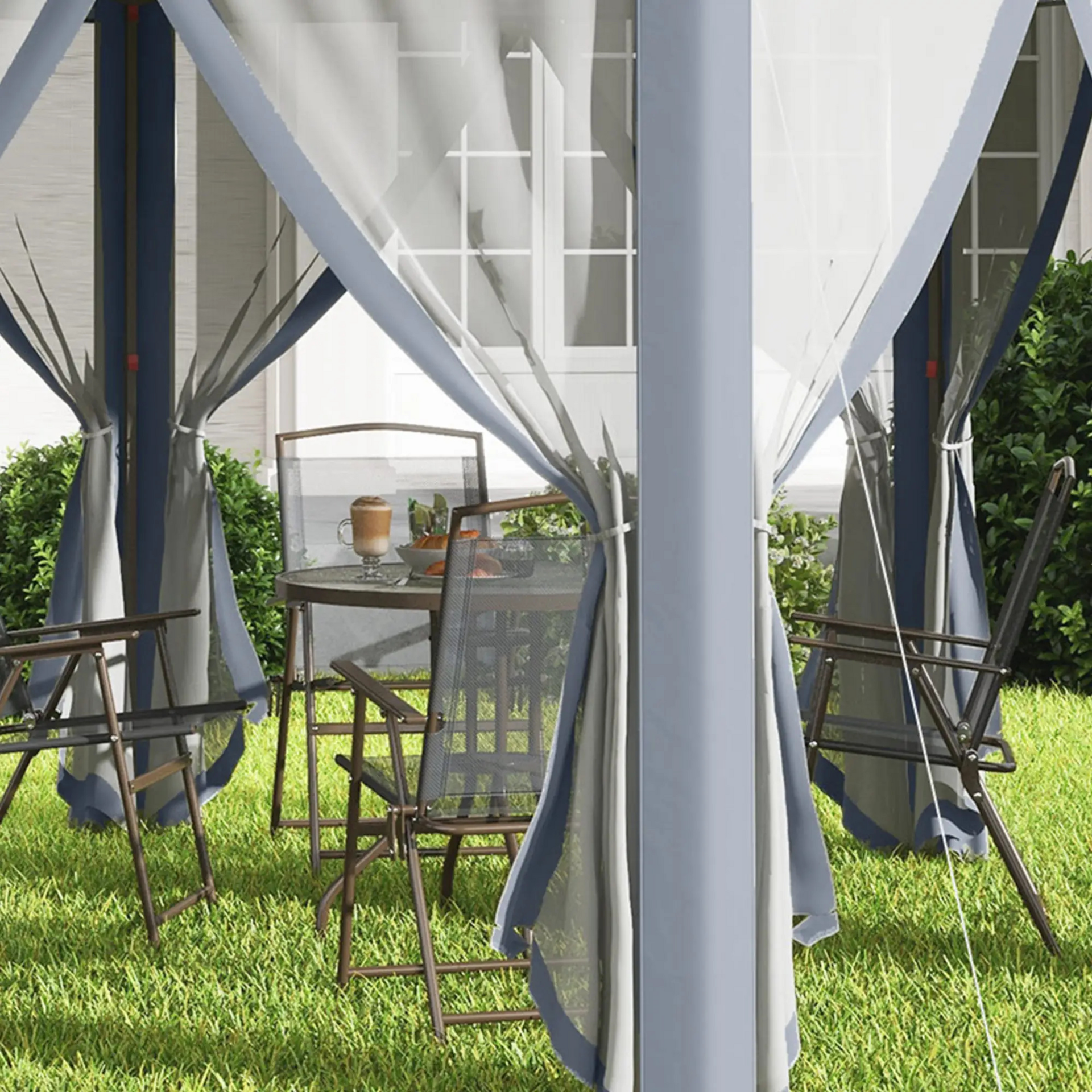 Grijze easy up partytent 4x4 m – met ademende mesh zijwanden tegen insecten