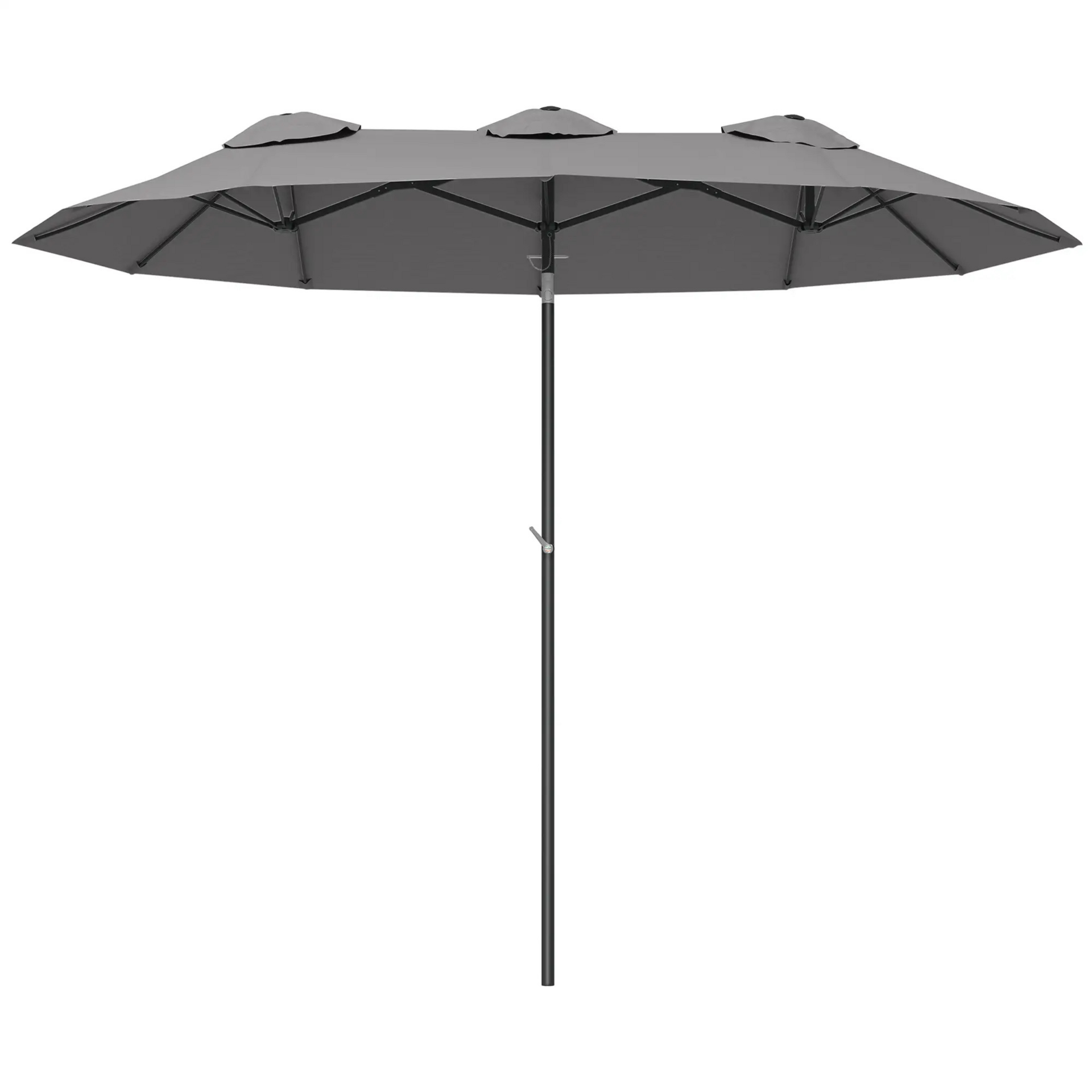 Kantelbare dubbele parasol grijs 295x152 cm – met handslinger en brede schaduw
