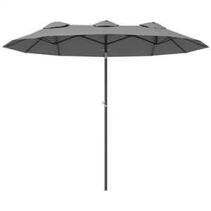 Kantelbare dubbele parasol grijs 295x152 cm met handslinger en brede schaduw voor bescherming tegen zonlicht