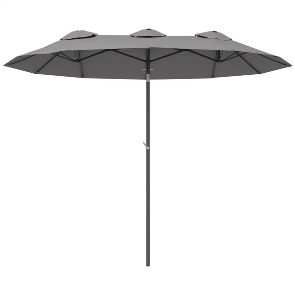 Kantelbare dubbele parasol grijs 295x152 cm – met handslinger en brede schaduw