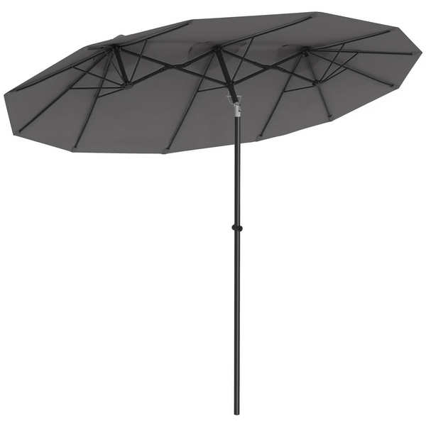 Kantelbare dubbele parasol grijs 295x152 cm – met handslinger en brede schaduw