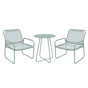 Groene metalen tuinset 3-delig – inklapbare bistroset met comfortabele stoelen en ronde tafel voor balkon of terras