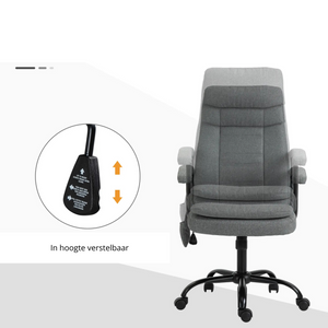 Comfortabele verstelbare grijze bureaustoel gamestoel met massagefunctie en in hoogte verstelbare bediening