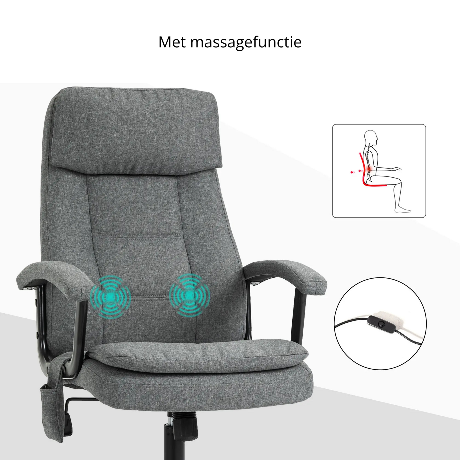 Comfortabele verstelbare grijze bureaustoel gamestoel met massagefunctie
