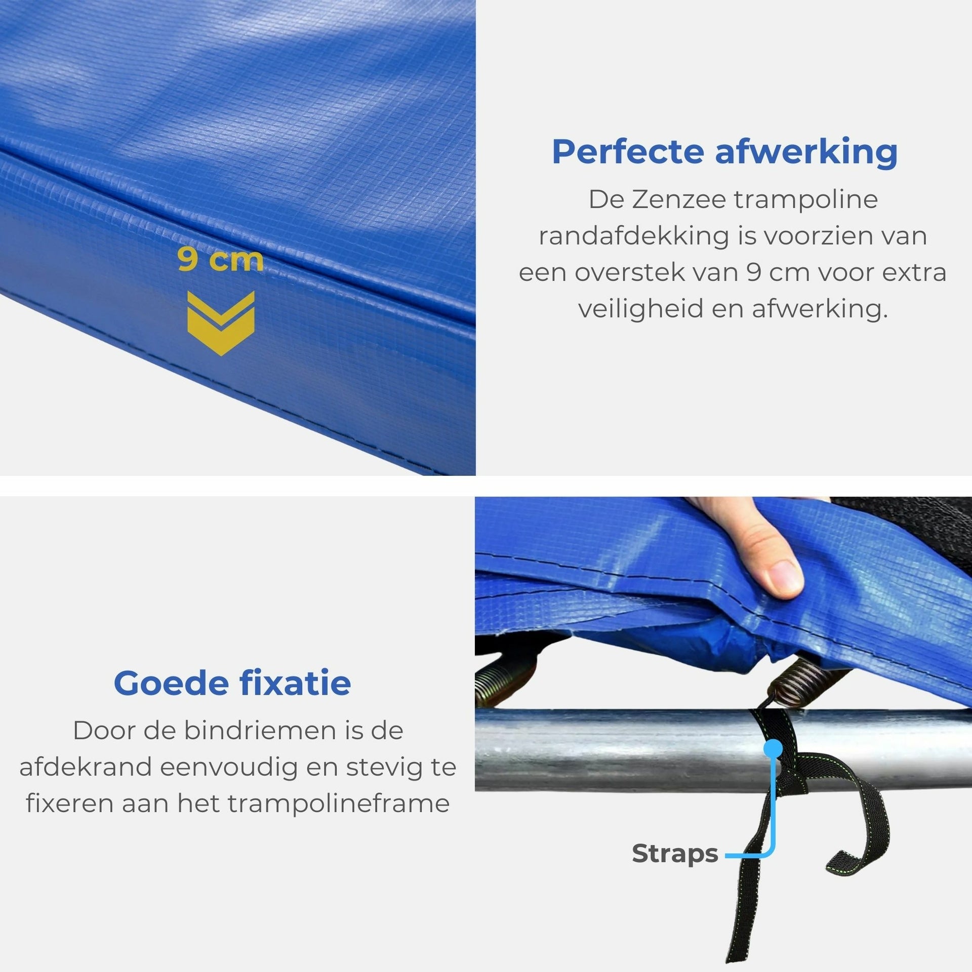 Blauwe PVC trampoline rand Ø244 cm met 15 mm vulling voor extra veiligheid en eenvoudige bevestiging aan trampolineframe