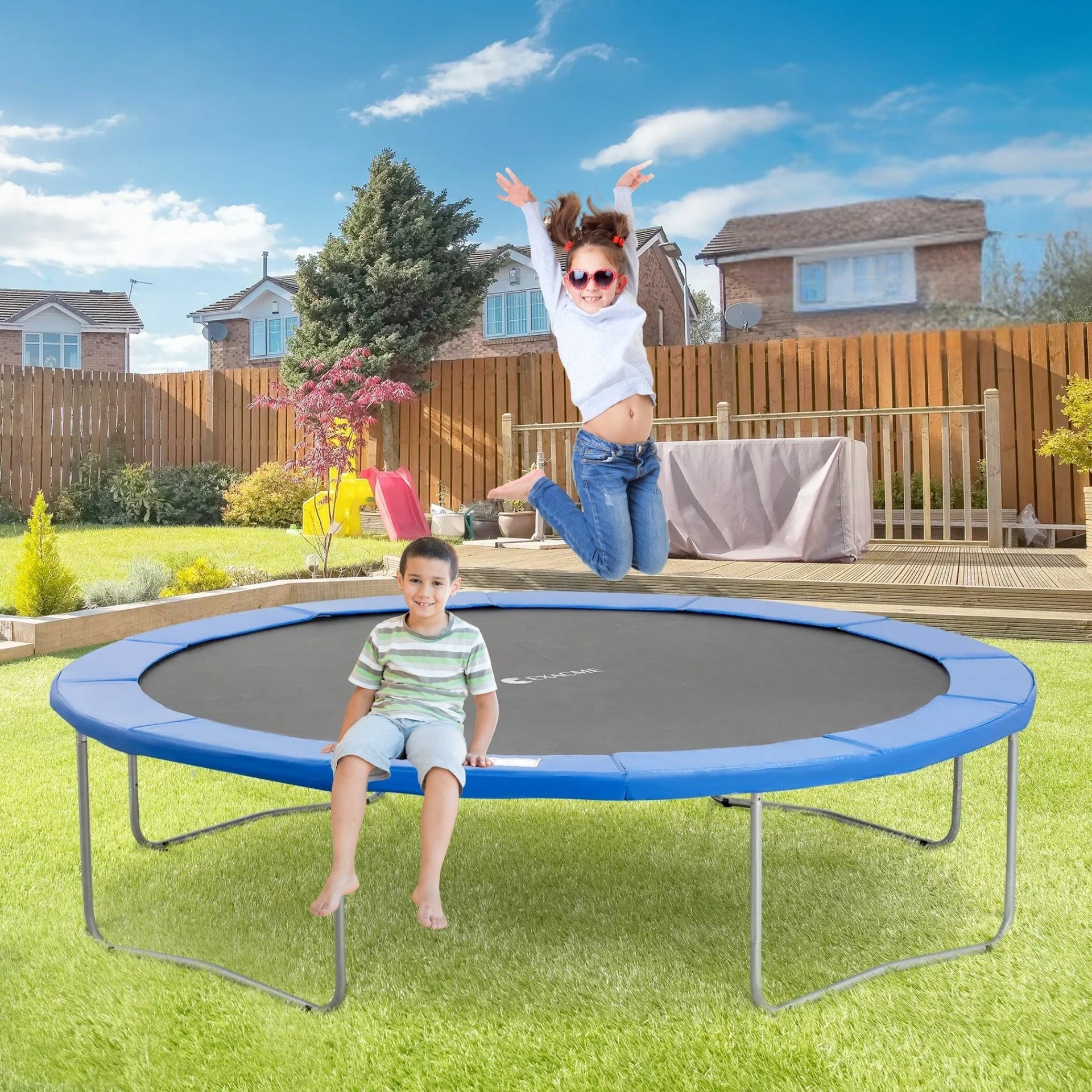 Blauwe PVC trampoline rand Ø244 cm met 15 mm vulling voor veilige bescherming en langdurig speelplezier buiten
