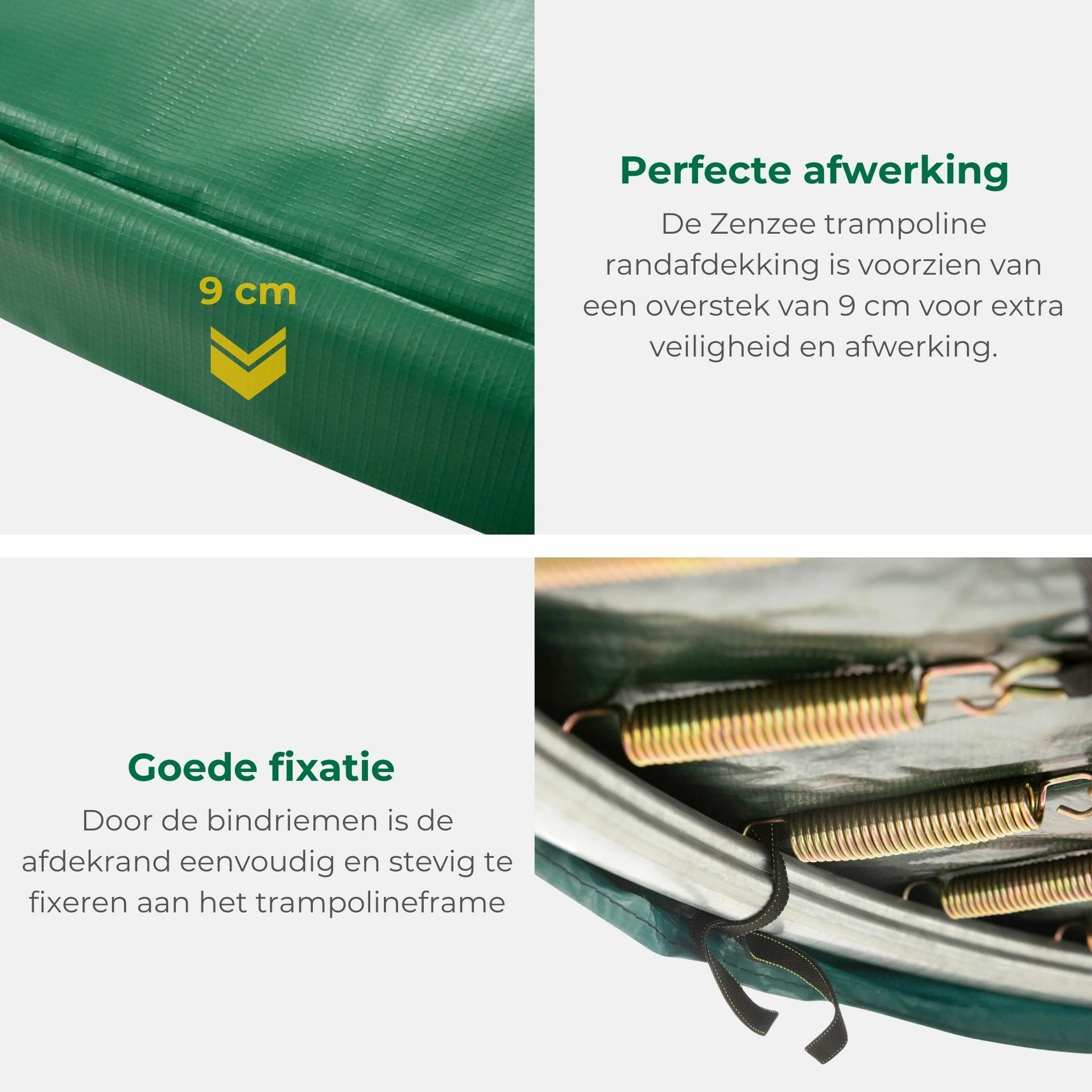 Groene PVC trampoline beschermrand 305 cm – universele pasvorm en schokabsorberend | Zenzee