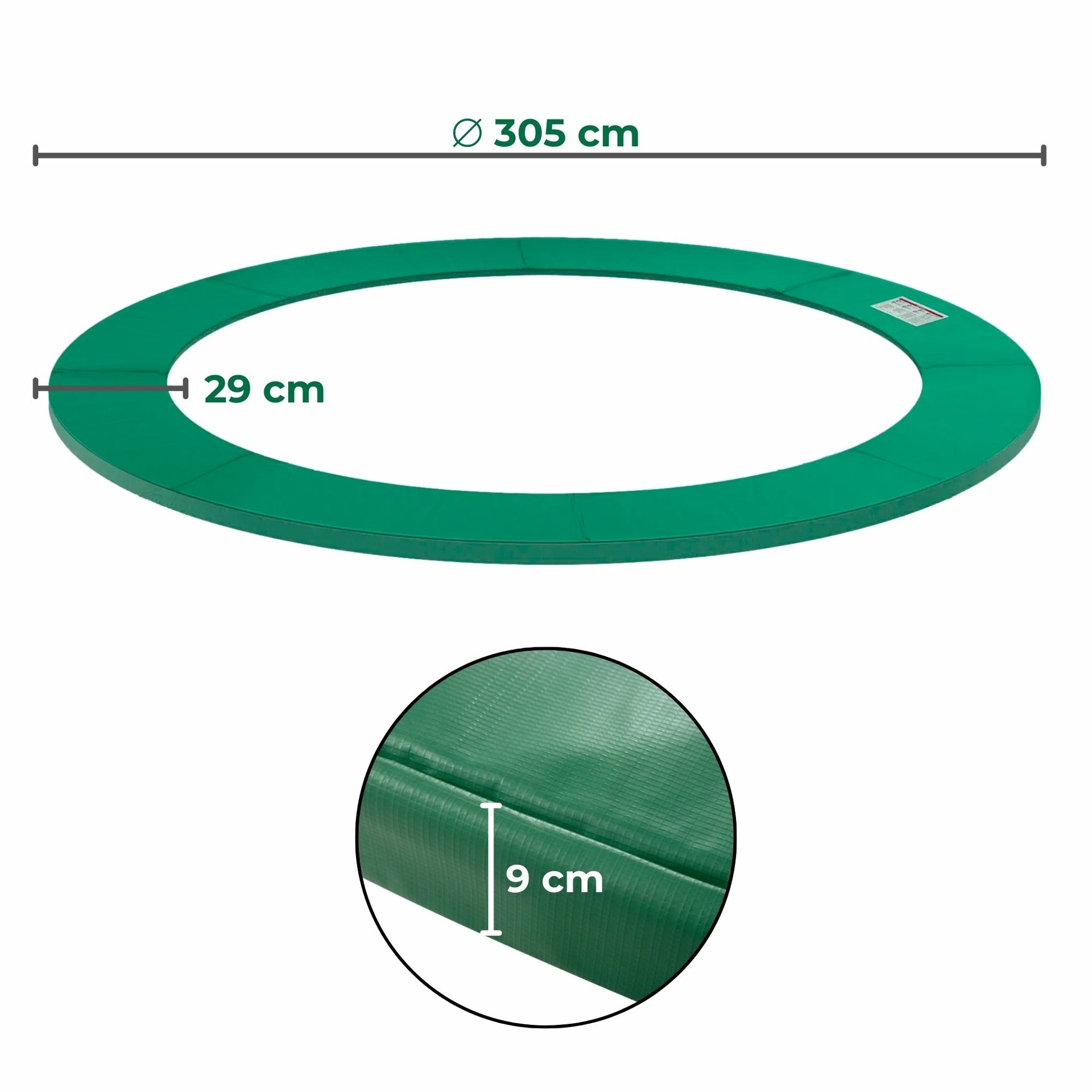 Groene PVC trampoline beschermrand 305 cm – universele pasvorm en schokabsorberend | Zenzee