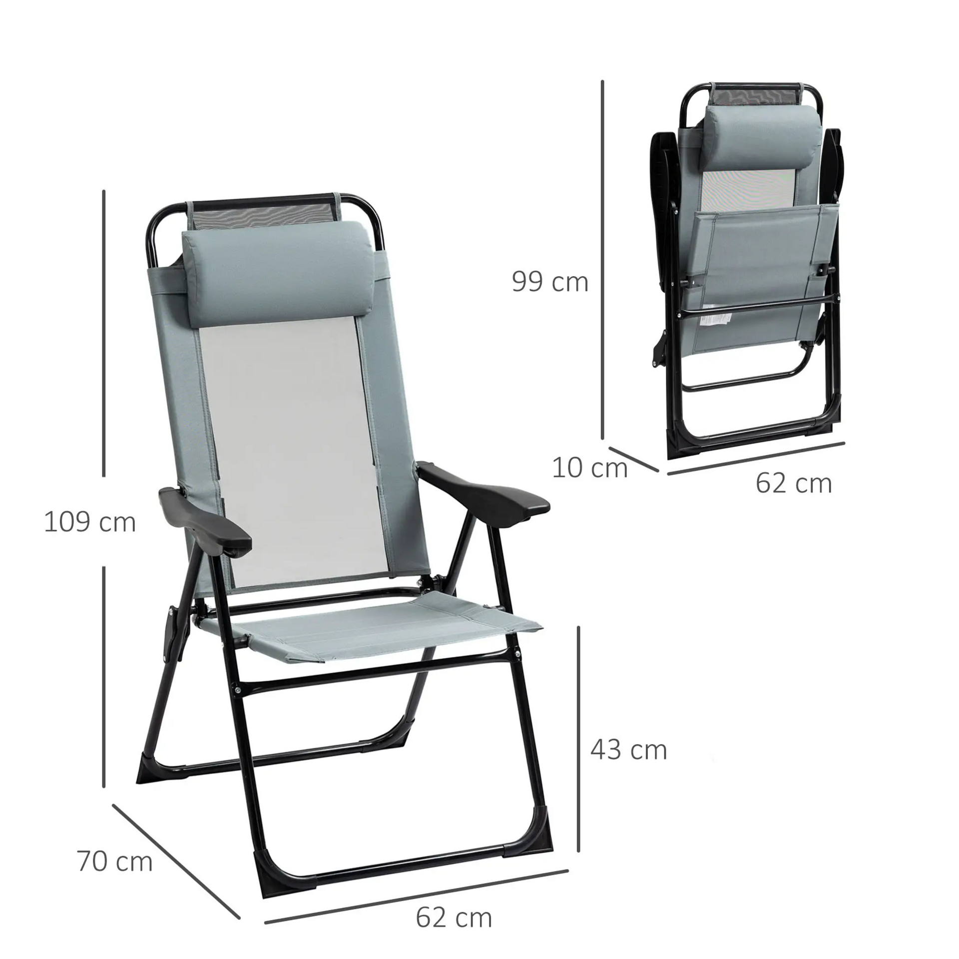 Grijze inklapbare tuinstoelen set van 2 – ademend en licht van gewicht