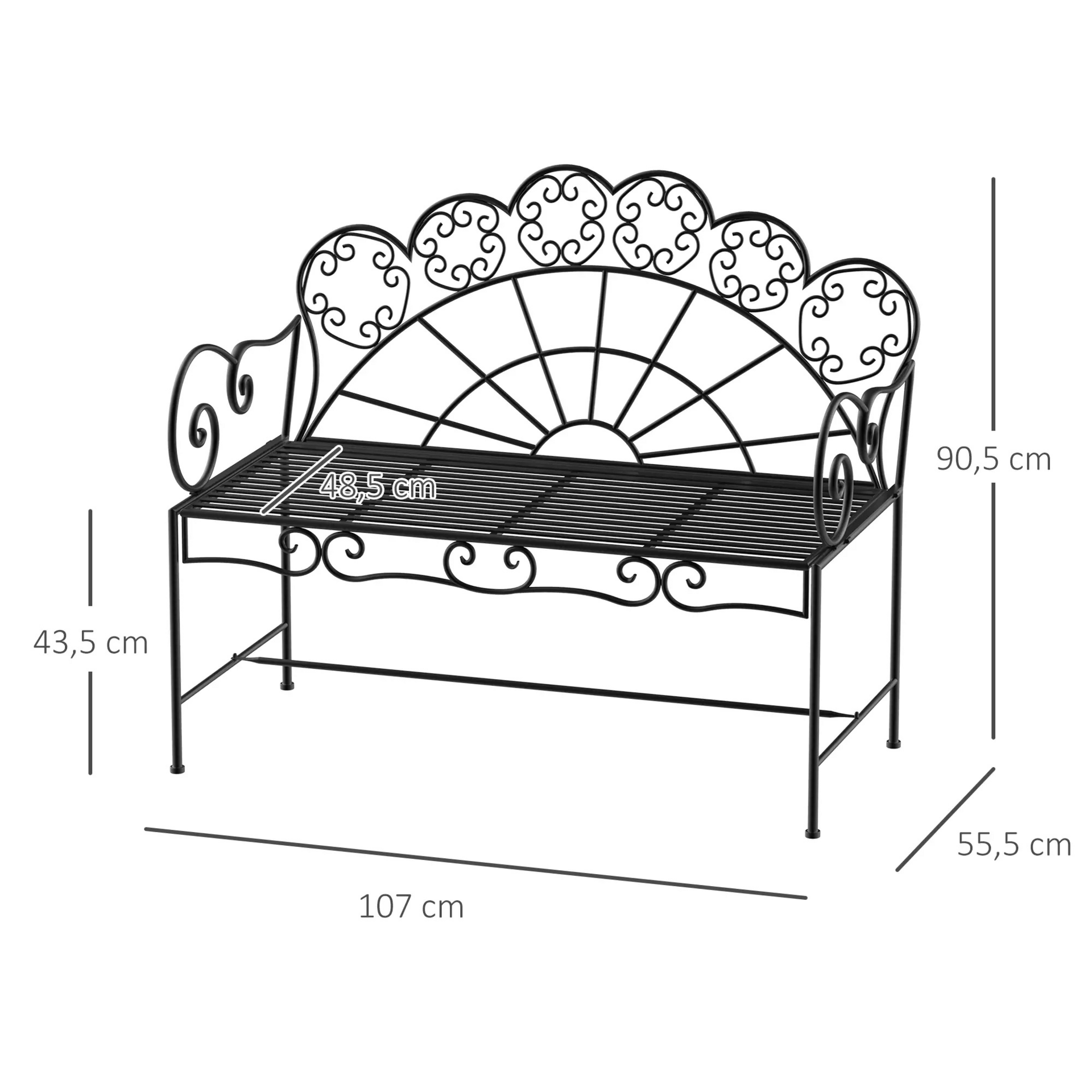 Klassieke metalen tuinbank 2-zits – sierlijk ontwerp en duurzame afwerking
