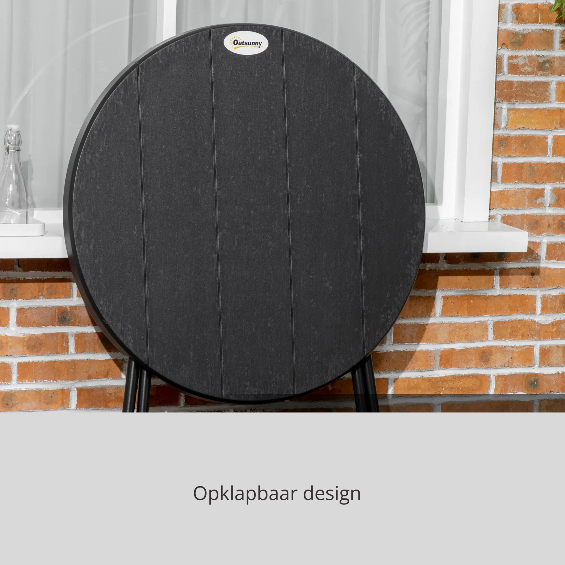 Inklapbare ronde tuintafel zwart metaal – 80 cm voor balkon of tuin