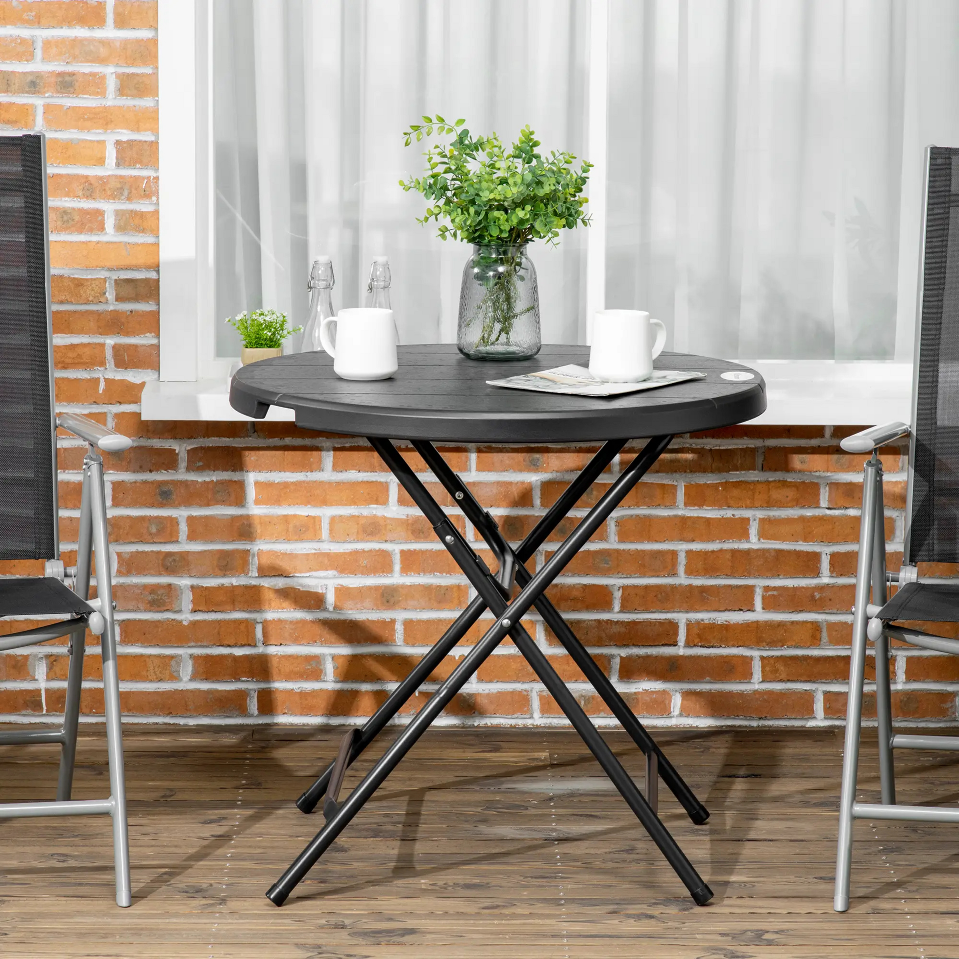 Inklapbare ronde tuintafel zwart metaal – 80 cm voor balkon of tuin