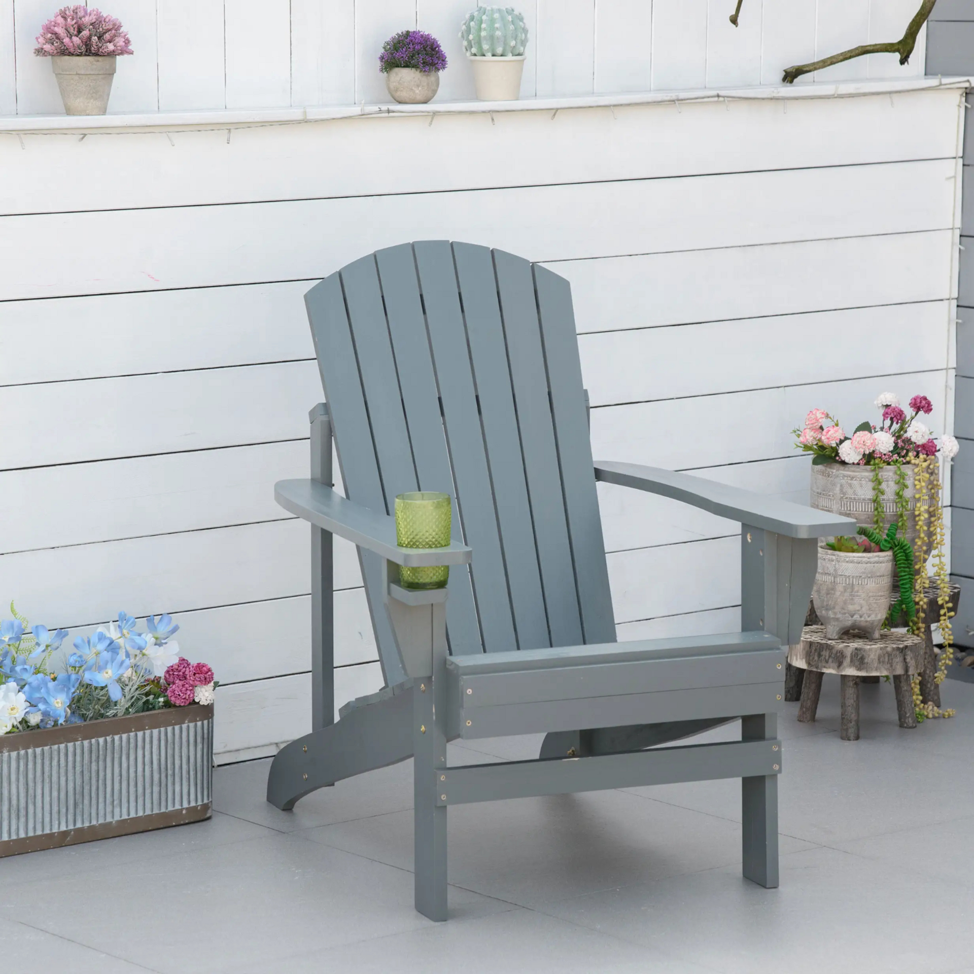 Adirondack tuinstoel van blauw hout – diepe zit en brede armleuningen voor extra comfort