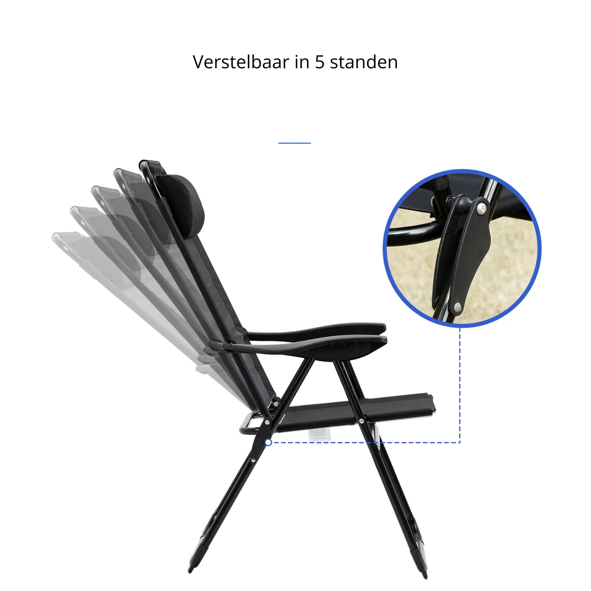 Zwarte inklapbare tuinstoelen set van 2 – lichtgewicht met armleuningen
