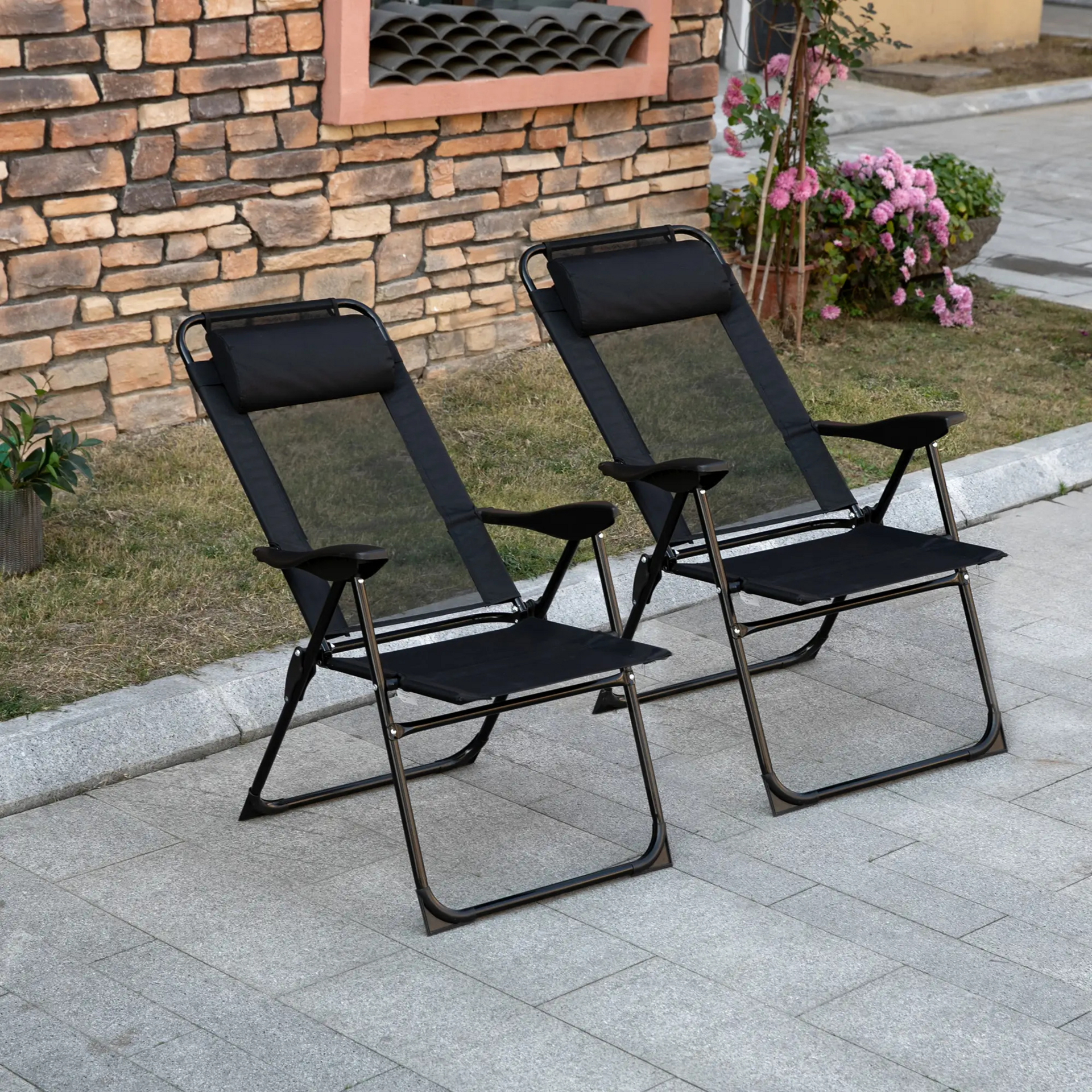 Zwarte inklapbare tuinstoelen set van 2 – lichtgewicht met armleuningen