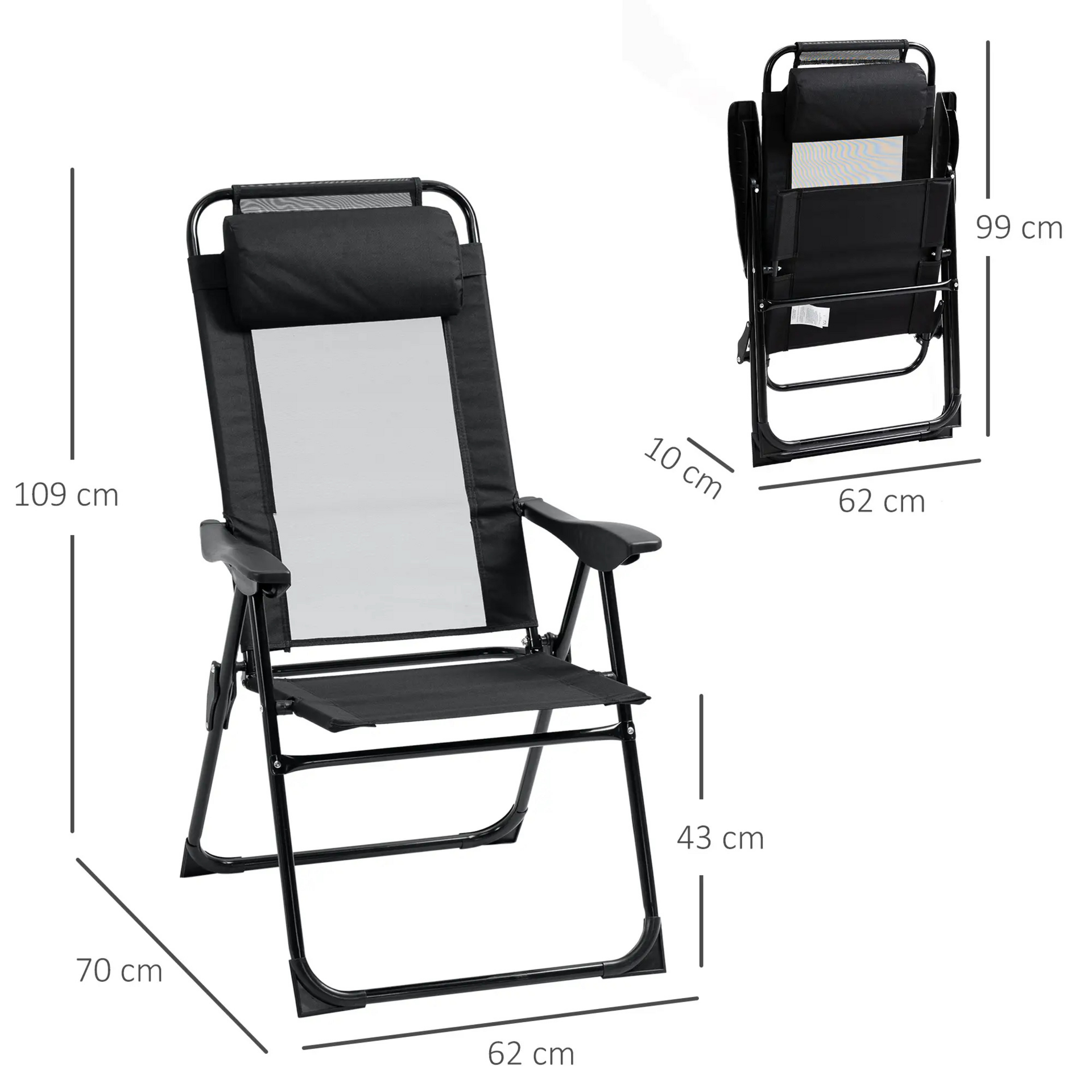 Zwarte inklapbare tuinstoelen set van 2 – lichtgewicht met armleuningen
