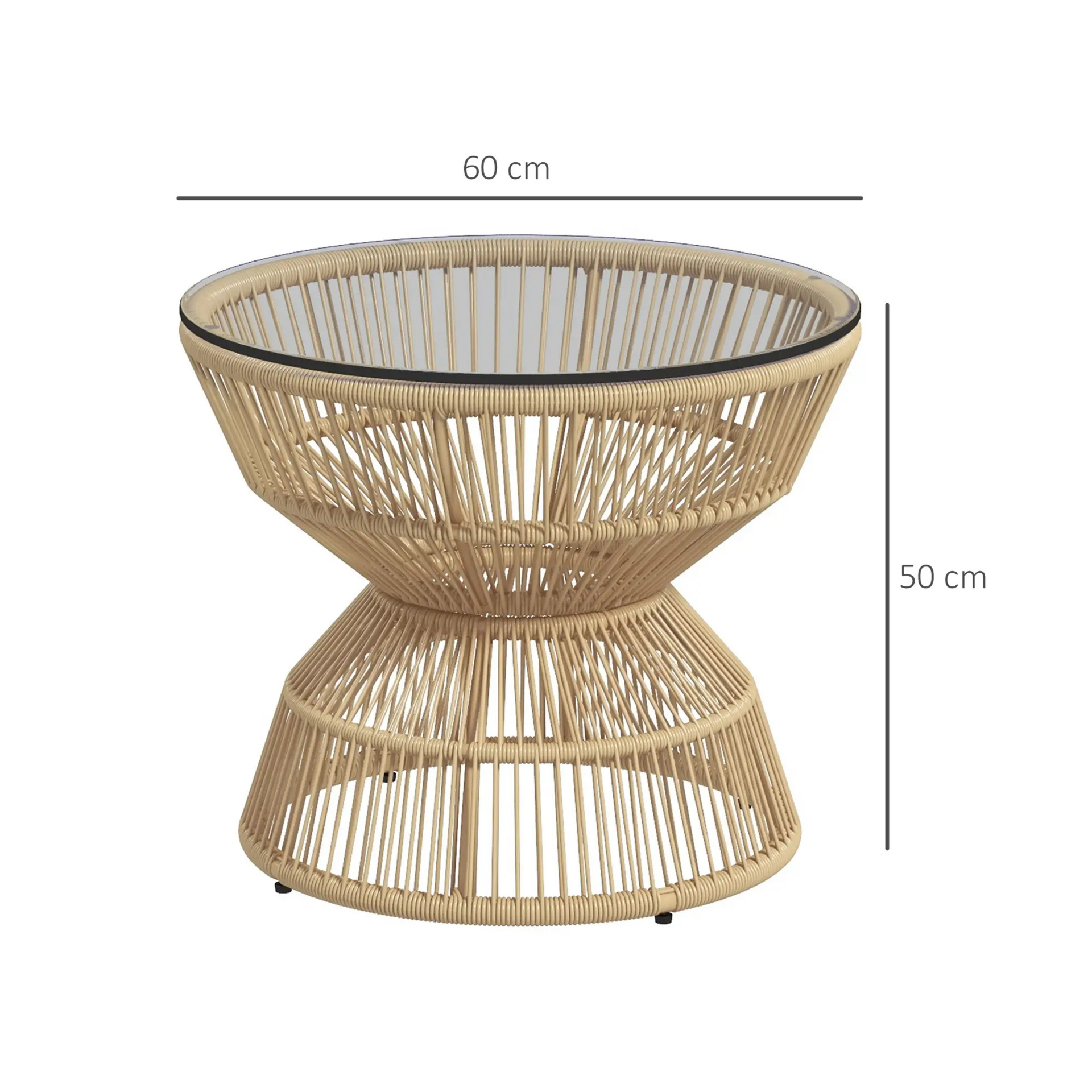 Ronde rattan boho tuintafel met glasplaat – 60x60x50 cm stijlvol en stabiel