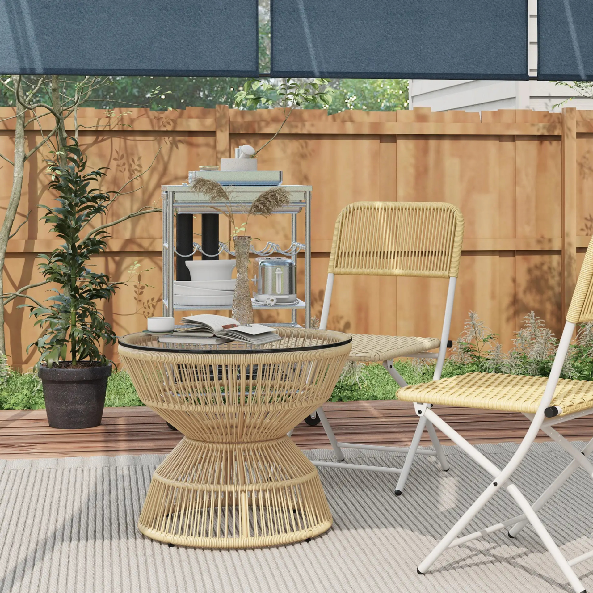 Ronde rattan boho tuintafel met glasplaat – 60x60x50 cm stijlvol en stabiel
