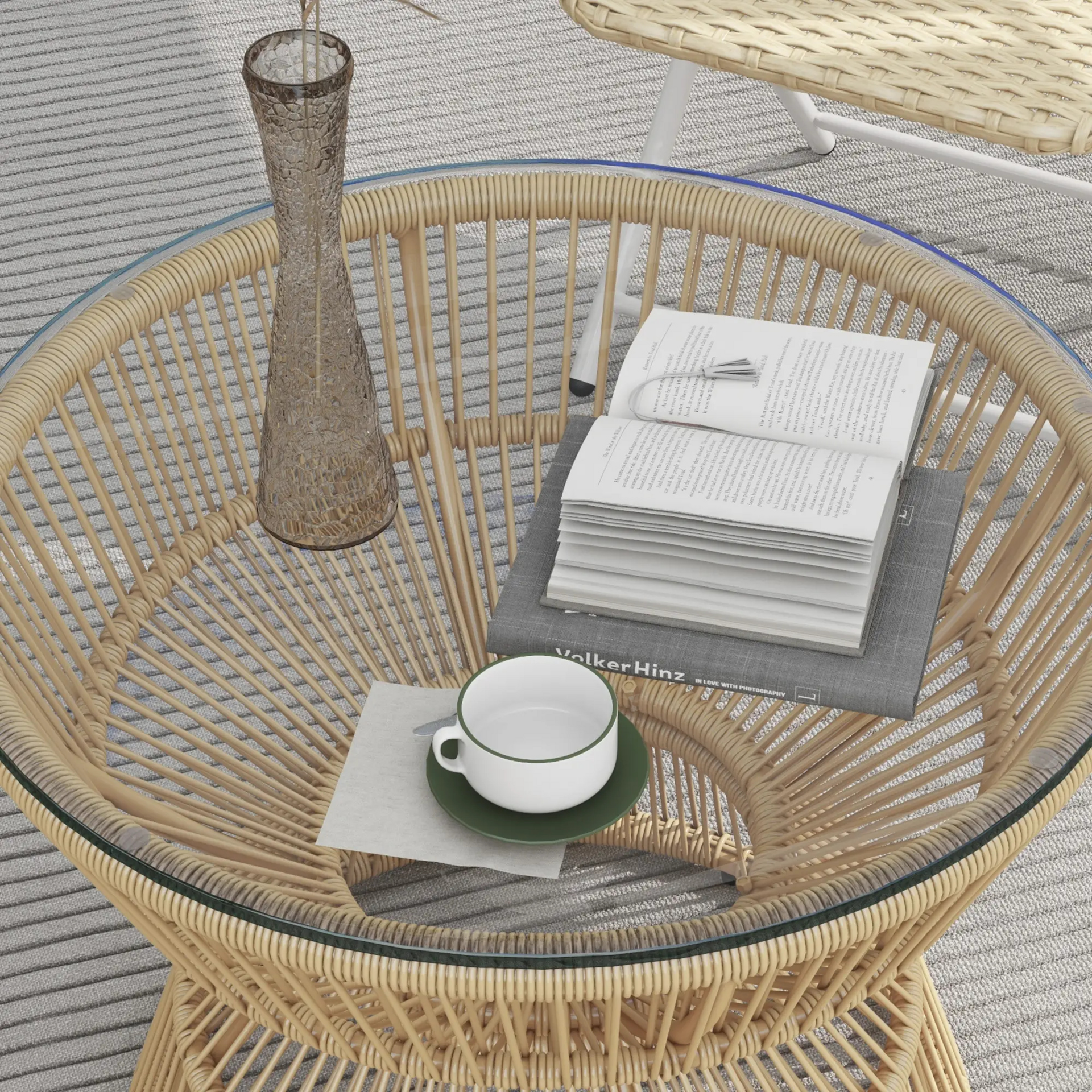 Ronde rattan boho tuintafel met glasplaat – 60x60x50 cm stijlvol en stabiel