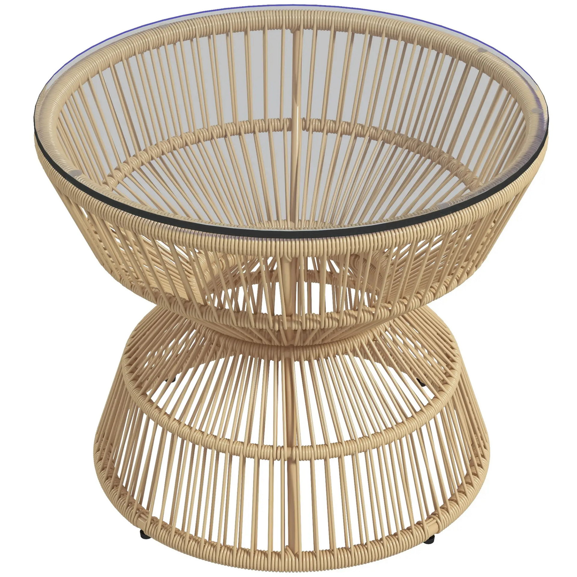 Ronde rattan boho tuintafel met glasplaat – 60x60x50 cm stijlvol en stabiel