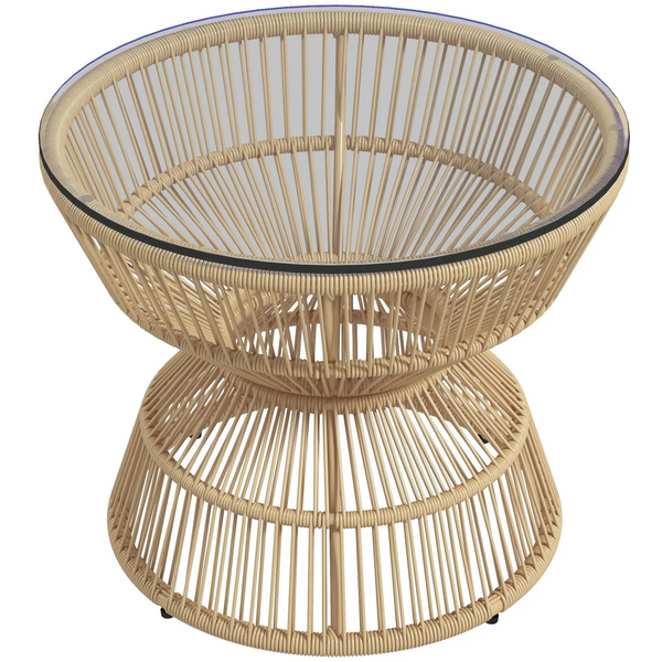 Ronde rattan boho tuintafel met glasplaat – 60x60x50 cm stijlvol en stabiel