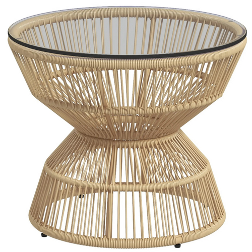 Ronde rattan boho tuintafel met glasplaat – 60x60x50 cm stijlvol en stabiel