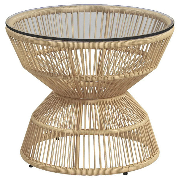 Ronde rattan boho tuintafel met glasplaat – 60x60x50 cm stijlvol en stabiel