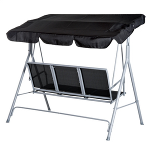 3-zits schommelbank zwart-grijs met dak – stevig frame en verstelbaar zonnescherm voor comfortabel buitenzitten