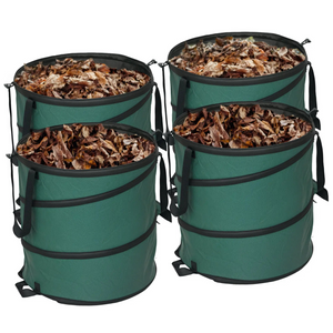 Set van 4 tuinafvalzakken 4 x 86 liter – herbruikbaar, stevig en met handgrepen gevuld met droge bladeren voor tuinonderhoud