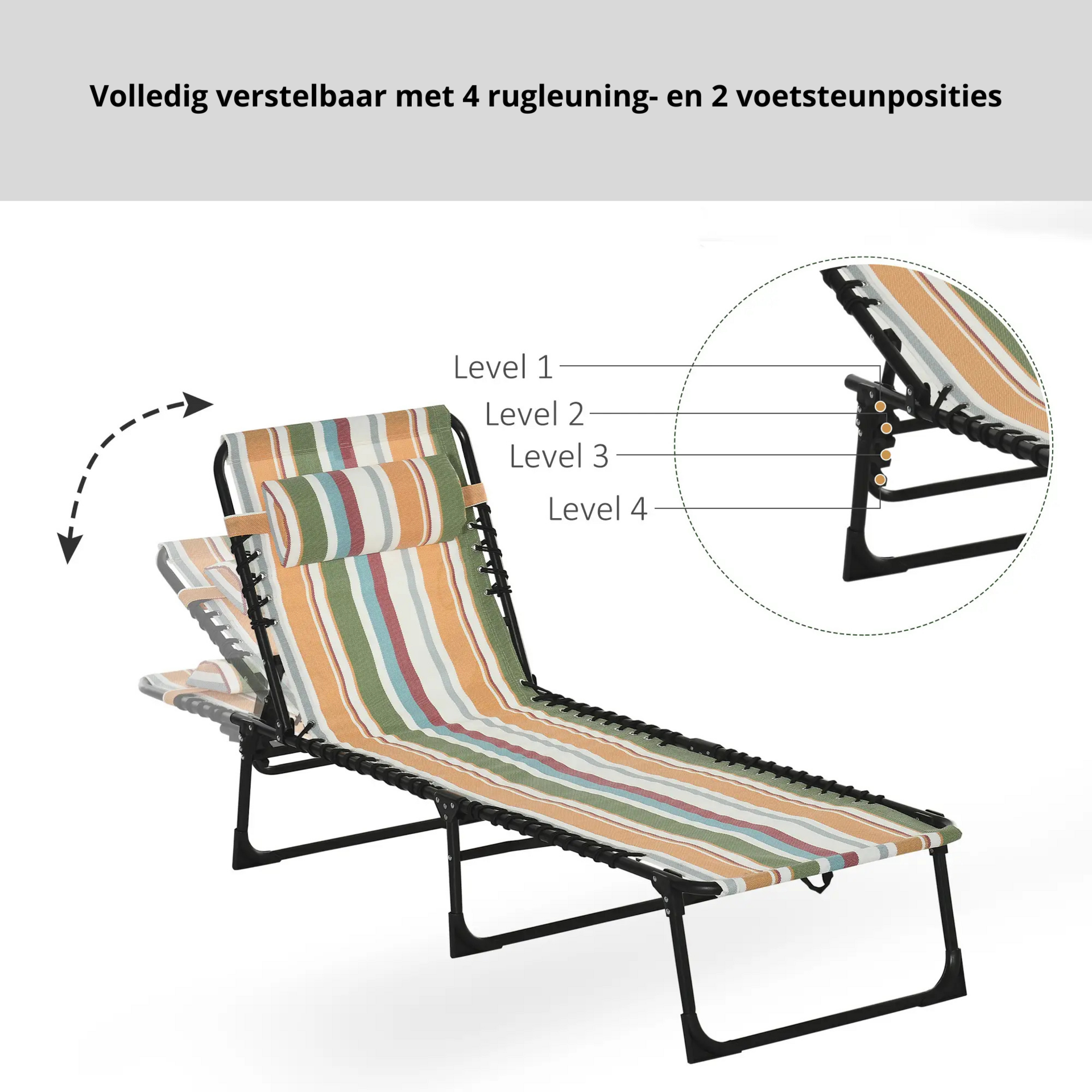Veelkleurige inklapbare ligstoel – verstelbare rugleuning en licht frame