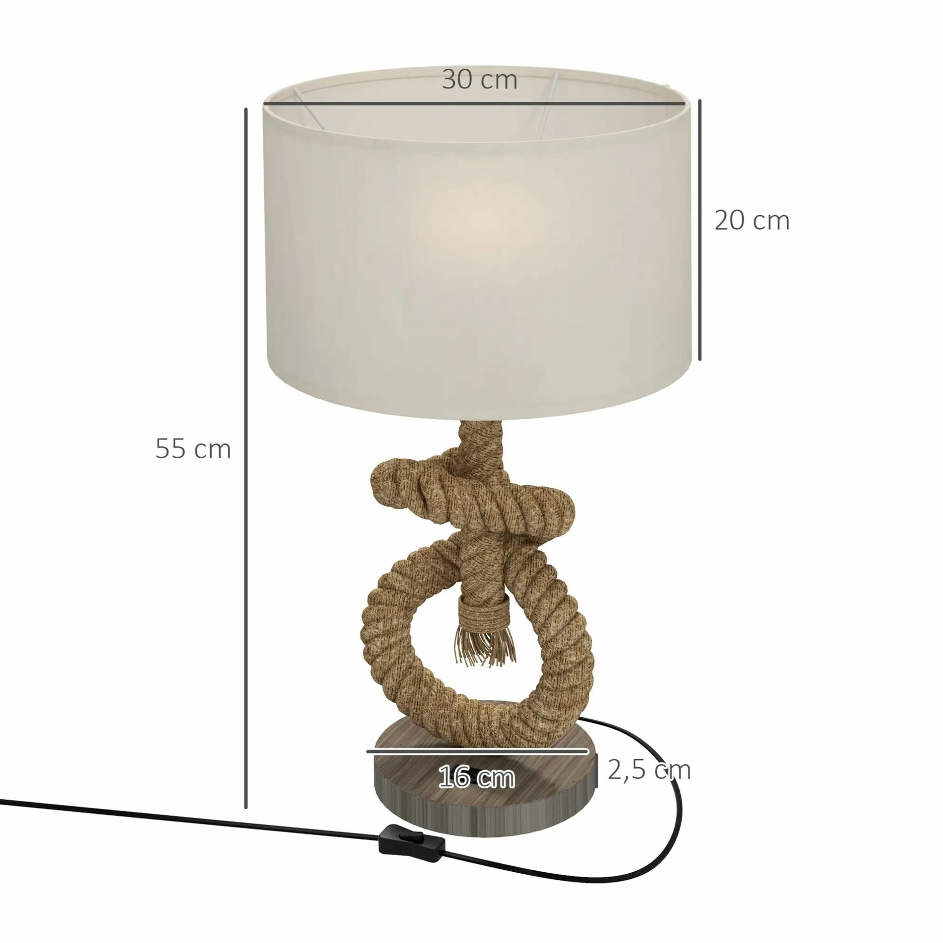 Tafellamp leeslamp met hennep touw, LED en USB oplaadpunt